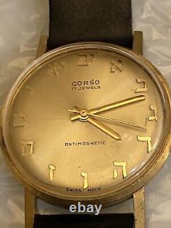 Corso Swiss 17 jewels vintage men's watch with hebrew letters rare Manual Wind