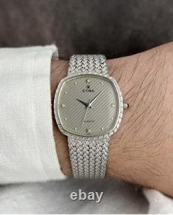 Cyma Grey Textured Dial Swiss Quartz Ultra Rare Vintage Watch