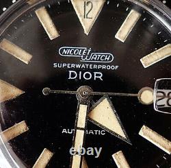 DIOR Vintage Watch NICOLET Skin Diver 1960's Automatic 665102 Swiss Black RARE