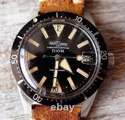 DIOR Vintage Watch NICOLET Skin Diver 1960's Automatic 665102 Swiss Black RARE