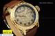 Extreme RARE Invicta VINTAGE 52mm Antique Gold SWISS MADE Leather Watch