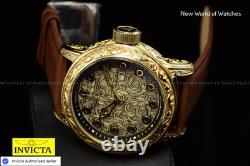Extreme RARE Invicta VINTAGE 52mm Antique Gold SWISS MADE Leather Watch