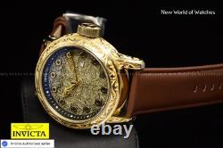 Extreme RARE Invicta VINTAGE 52mm Antique Gold SWISS MADE Leather Watch
