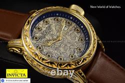 Extreme RARE Invicta VINTAGE 52mm Antique Gold SWISS MADE Leather Watch