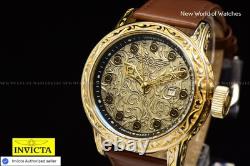 Extreme RARE Invicta VINTAGE 52mm Antique Gold SWISS MADE Leather Watch