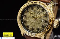 Extreme RARE Invicta VINTAGE 52mm Antique Gold SWISS MADE Leather Watch