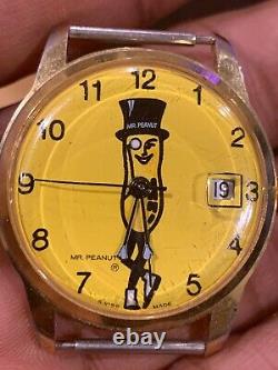 Extremely Rare Vintage Mr. Peanut Swiss Made Watch Wristwatch Wind w Date