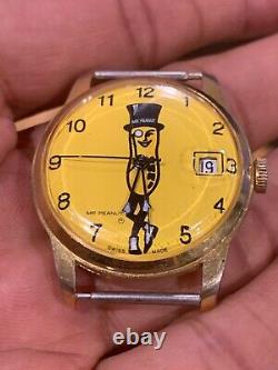 Extremely Rare Vintage Mr. Peanut Swiss Made Watch Wristwatch Wind w Date