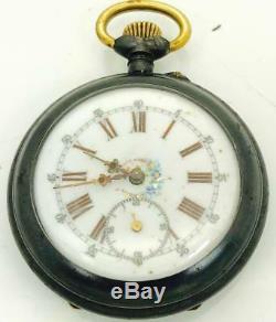 Extremely rare antique Swiss gunmetal Erotic AUTOMATON watch c1890! Fancy dial