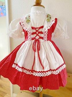 Famous! Rare Vtg Apron Dress Baby Toddler Girl Swiss Antique Pinafore Holiday