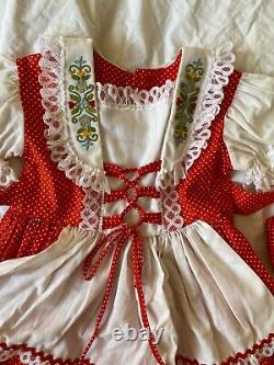 Famous! Rare Vtg Apron Dress Baby Toddler Girl Swiss Antique Pinafore Holiday