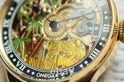 GOLD SKELETON TIGER Vintage 1897` rare Handicraft Engraved New Cased Swiss Watch