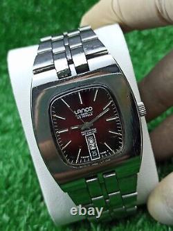 Iconic 1960s LANCO Automatic 25 Jewels Red TV Watch Vintage Authentic Swiss Rare