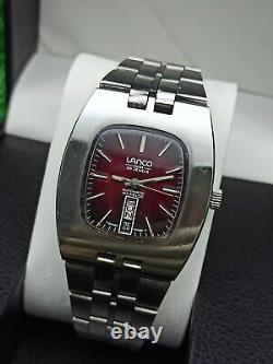 Iconic 1960s LANCO Automatic 25 Jewels Red TV Watch Vintage Authentic Swiss Rare