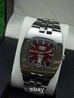 Iconic 1960s LANCO Automatic 25 Jewels Red TV Watch Vintage Authentic Swiss Rare