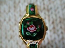 Itraco Rose Ladies Rare Vintage Enameled Swiss Made Gold Tone Working Watch