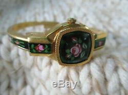 Itraco Rose Ladies Rare Vintage Enameled Swiss Made Gold Tone Working Watch