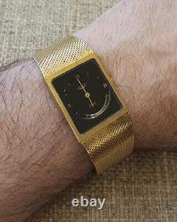 LONGINES Black Dial Gold Plated RARE Vintage Swiss Quartz Watch