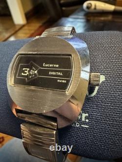 Lucerne Digital Vintage Rare Jump Hour Swiss Manual Wind Watch Calendar Band