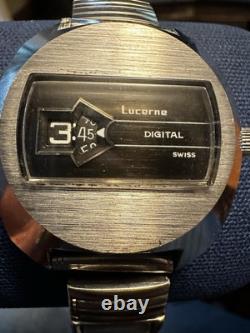 Lucerne Digital Vintage Rare Jump Hour Swiss Manual Wind Watch Calendar Band