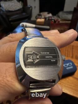 Lucerne Digital Vintage Rare Jump Hour Swiss Manual Wind Watch Calendar Band