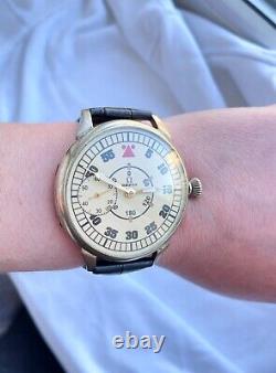 MILITARY PILOT STYLE Vintage 1940`s rare Wide Face Swiss Men`s Watch