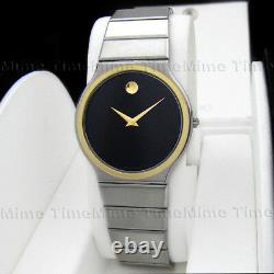 Men's Movado SAPPHIRE Black Dial Thin Vintage Gold Trim Swiss Watch RARE