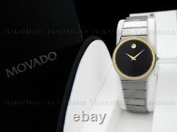 Men's Movado SAPPHIRE Black Dial Thin Vintage Gold Trim Swiss Watch RARE