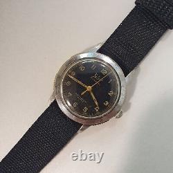 Military Men's Watch FELCA Swiss Vintage Black Dial Rare Mod. A 17Jewels 55