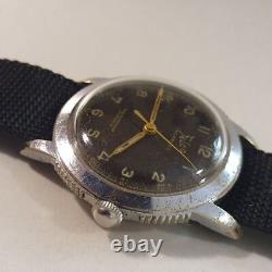 Military Men's Watch FELCA Swiss Vintage Black Dial Rare Mod. A 17Jewels 55