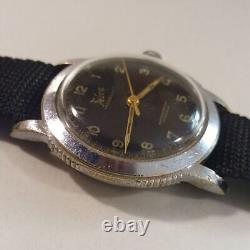 Military Men's Watch FELCA Swiss Vintage Black Dial Rare Mod. A 17Jewels 55