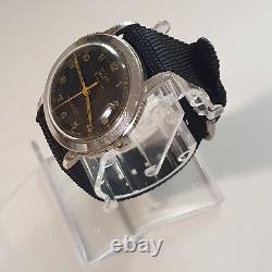 Military Men's Watch FELCA Swiss Vintage Black Dial Rare Mod. A 17Jewels 55