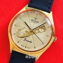 Nevada Bermuda Vintage Watch Rare Dial Black Leather Mens Swiss