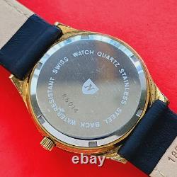 Nevada Bermuda Vintage Watch Rare Dial Black Leather Mens Swiss