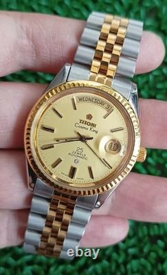 Nice & Rare Vintage Titoni Cosmo King Automatic 25 Jewels Swiss 2 tone Watch