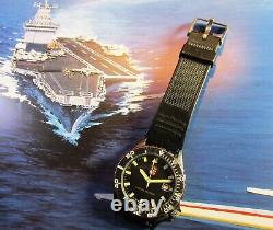 North Eagles Marina Militare Vintage'80 Rare Black Military Watch Swiss