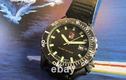 North Eagles Marina Militare Vintage'80 Rare Black Military Watch Swiss