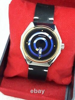 Nos Sandoz Auto 25 Mystery Blue Dial Rare Mens Watch Swiss Day/date Top Condi