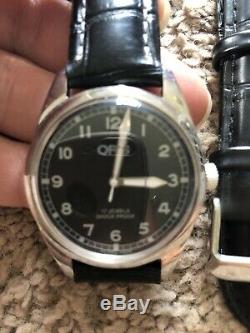 ORIS VINTAGE 17 JEWELS Shockproof SWISS Black & Silver Dial RARE NEVER WORN