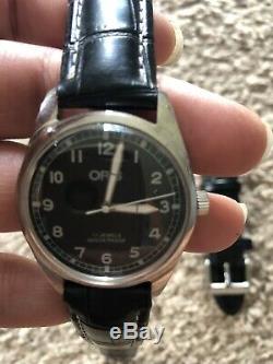 ORIS VINTAGE 17 JEWELS Shockproof SWISS Black & Silver Dial RARE NEVER WORN