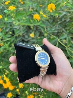 POLICE Luxury Watch Vintage Blue Dial Golden Case 90s Swiss Two Tone Rare