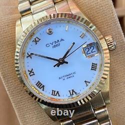 RARE CYMA 1862 Automatic 25 Jewels White Dial Watch Men Vintage Swiss Made