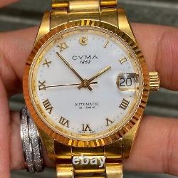 RARE Cyma Automatic ETA White Dial Roman Index Swiss Made Vintage Watch Boys