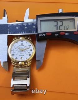 RARE! Cyma Date Two Tone Quartz Swiss Made Vintage Men Watch, New Battery