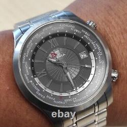 RARE Cyma Le Locle World Time GMT Quartz Swiss Made Sapphire Vintage Watch