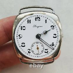 RARE LONGINES Cushion Trench Case + Dial 10s WWI Military Swiss Vtg Watch Parts