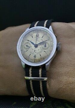 RARE! LOWENTHAL SINGLE PUSHER CHRONOGRAPH cal. 14 WWII 30's VINTAGE SWISS WATCH