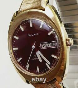 RARE Men's Vintage 1970 SWISS AUTOMATIC 10K Gold Plated Watch BULOVA Sea King