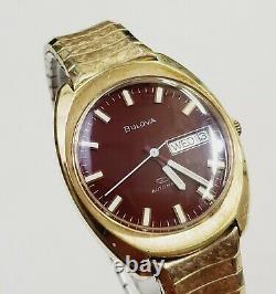 RARE Men's Vintage 1970 SWISS AUTOMATIC 10K Gold Plated Watch BULOVA Sea King