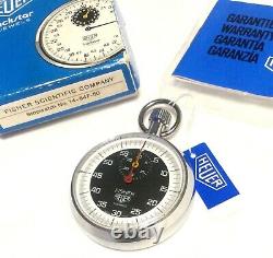 RARE NEW VINTAGE FISHER HEUER STOPWATCH 1970's 7 Jewels Swiss Box Manual & Tags